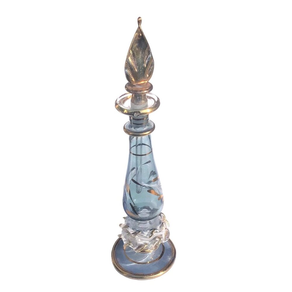 Vintage Handblown Gilded Iridescent Cut Glass Perfume Bottle with Stopper - Picture 3 of 10